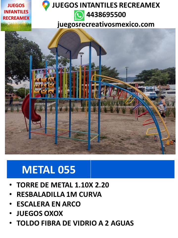 modulo de metal con resbaladilla, puente en arco, juego xoxo